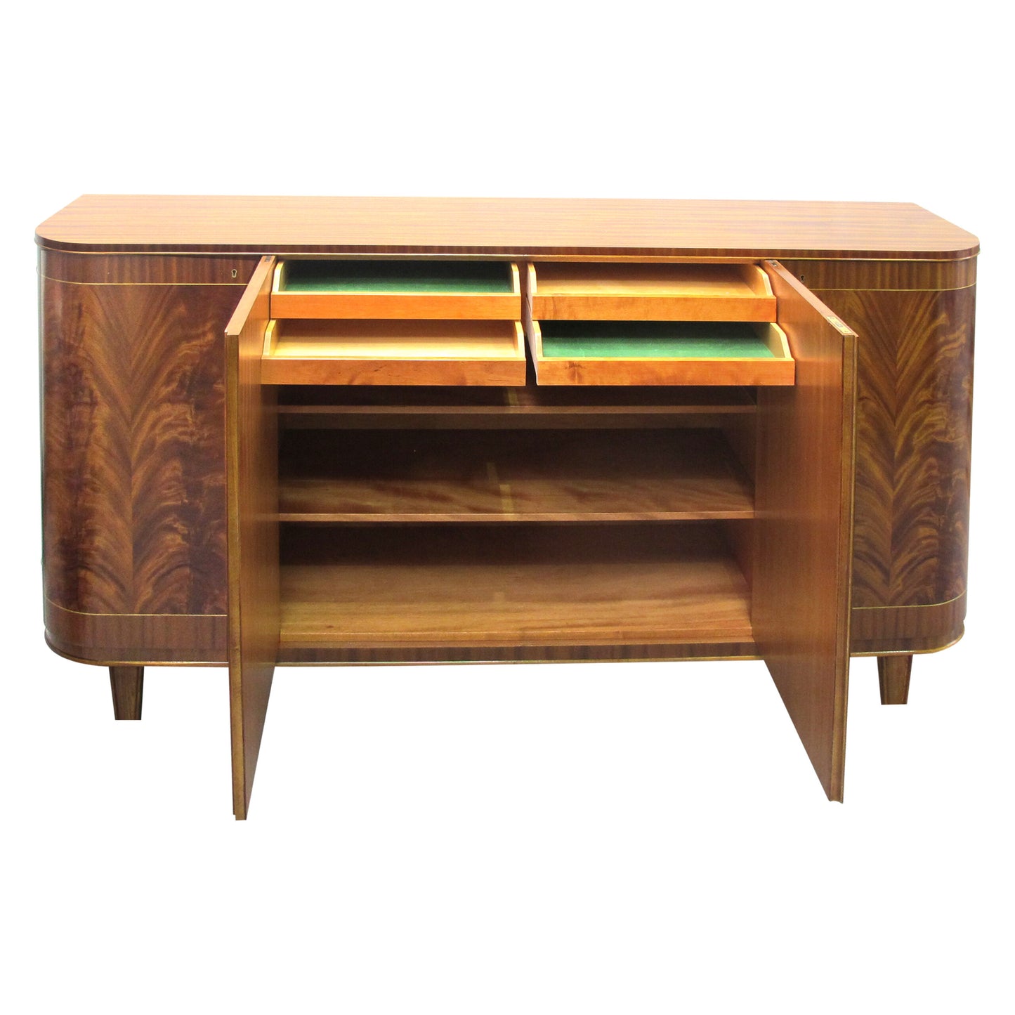 1940s Large Swedish Cabinet-Credenza with  Flame Veneers