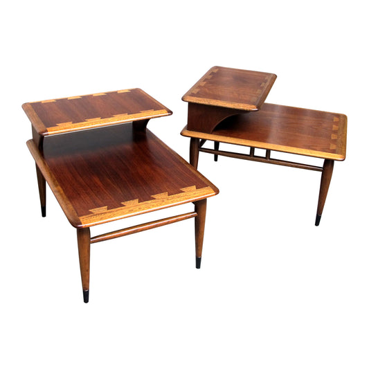 1960s Pair of Modernist Two Tiers Walnut Side Tables by Lane, American