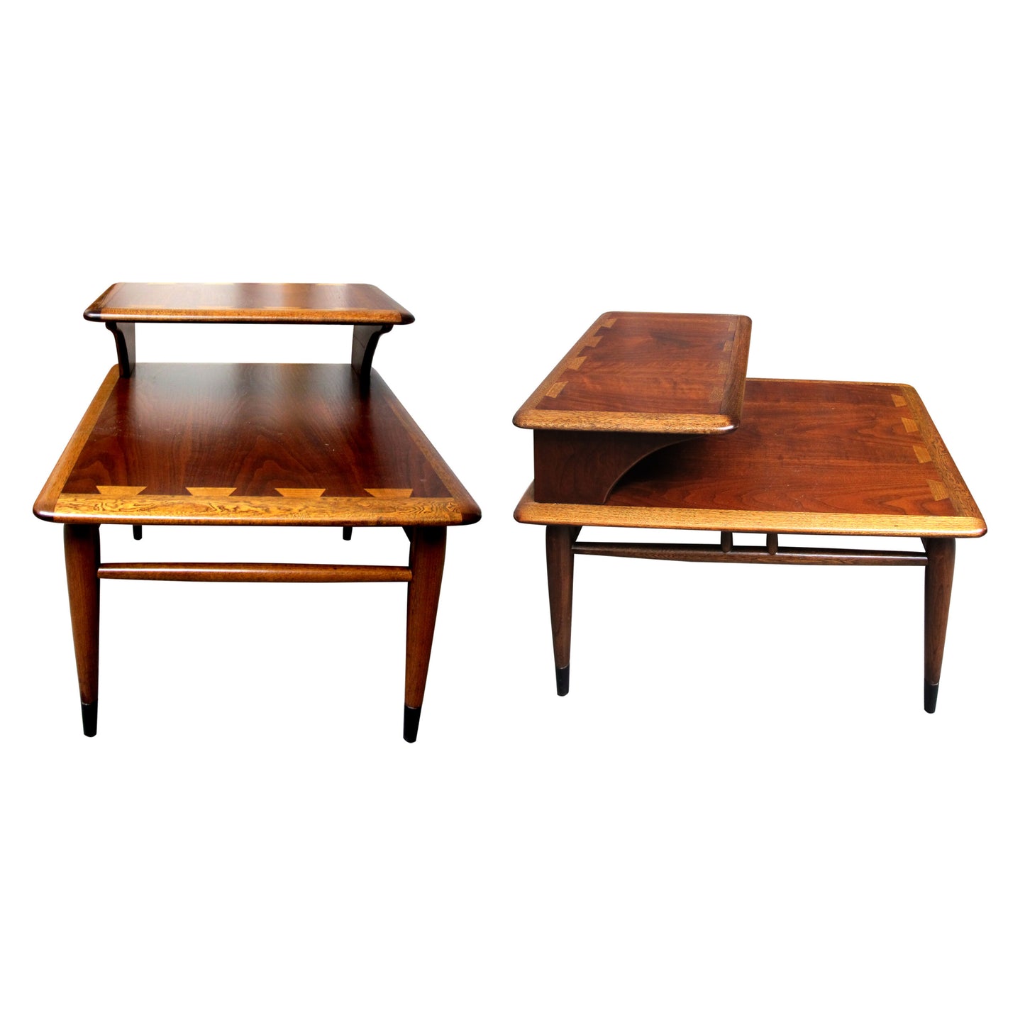 1960s Pair of Modernist Two Tiers Walnut Side Tables by Lane, American