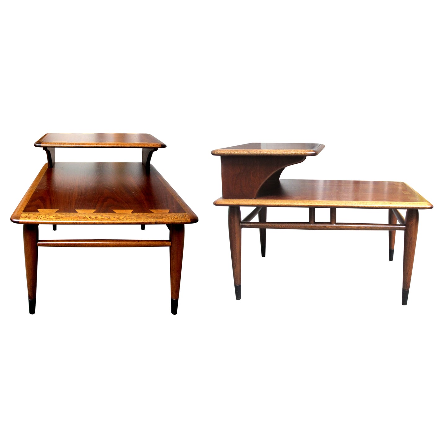 1960s Pair of Modernist Two Tiers Walnut Side Tables by Lane, American