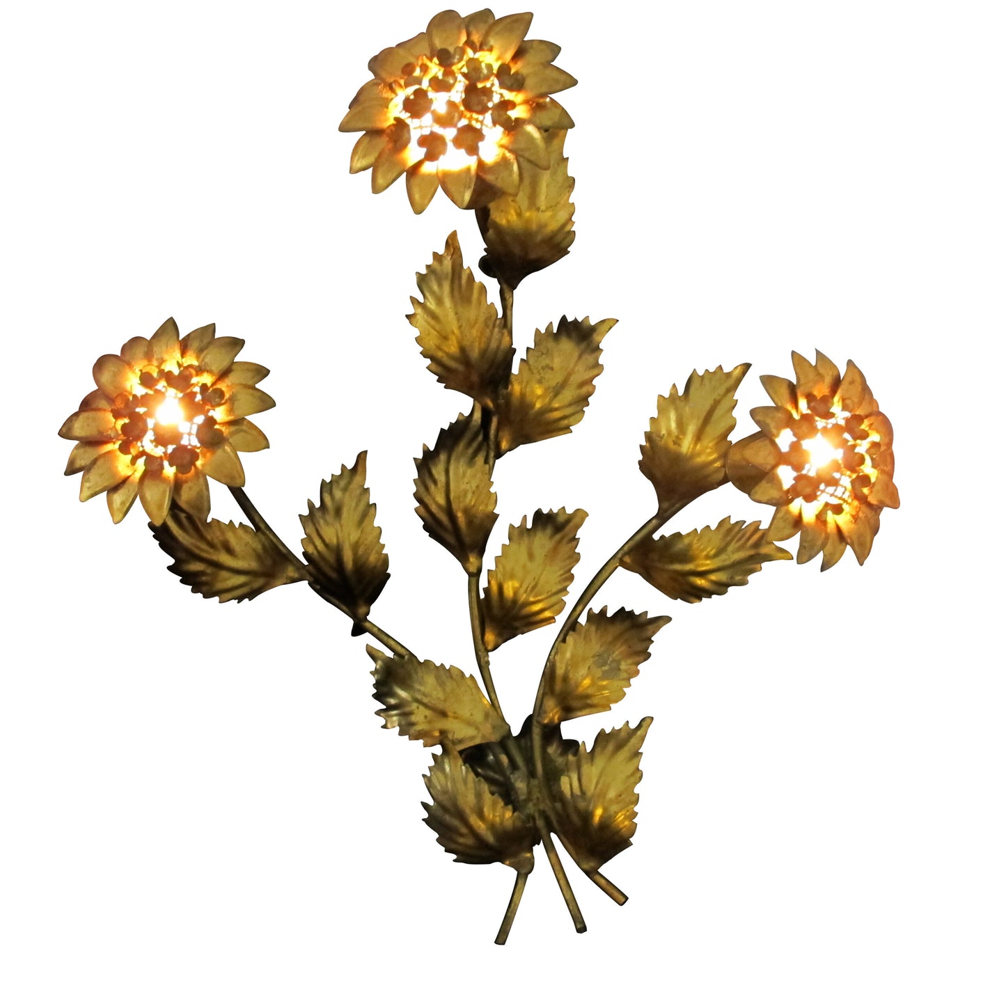 1970s Pair of Gilt Toleware Floral Wall Lights by Hans Kögl, German