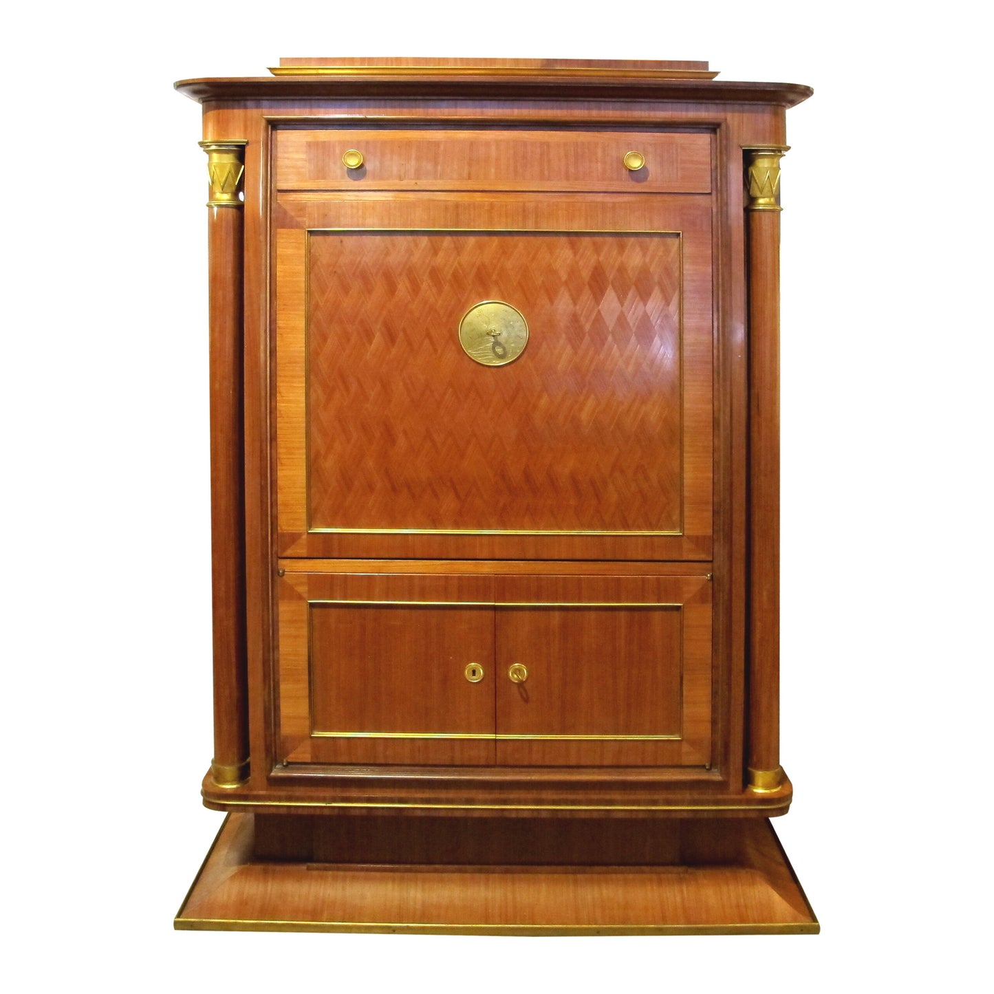 Exceptional Art Deco Cabinet Secrétaire Attributed to Jules Leleu with Bronze Ornaments, French