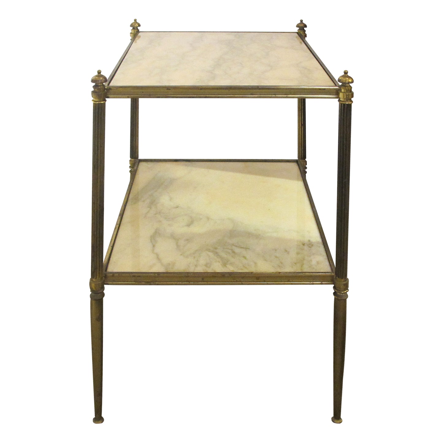 1960s French Pair of Two Tiers Cream Marble Side Tables in the Style of Maison Bagues