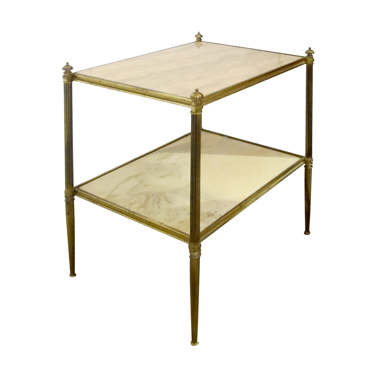 1960s French Pair of Two Tiers Cream Marble Side Tables in the Style of Maison Bagues