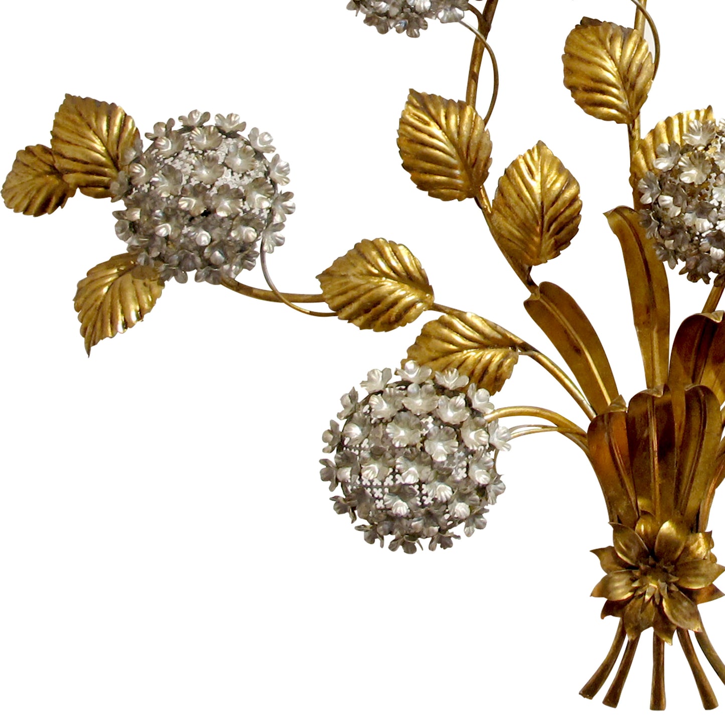 1950s Large Gilt Metal Hydrangeas Wall Light by Hans Kogl, German