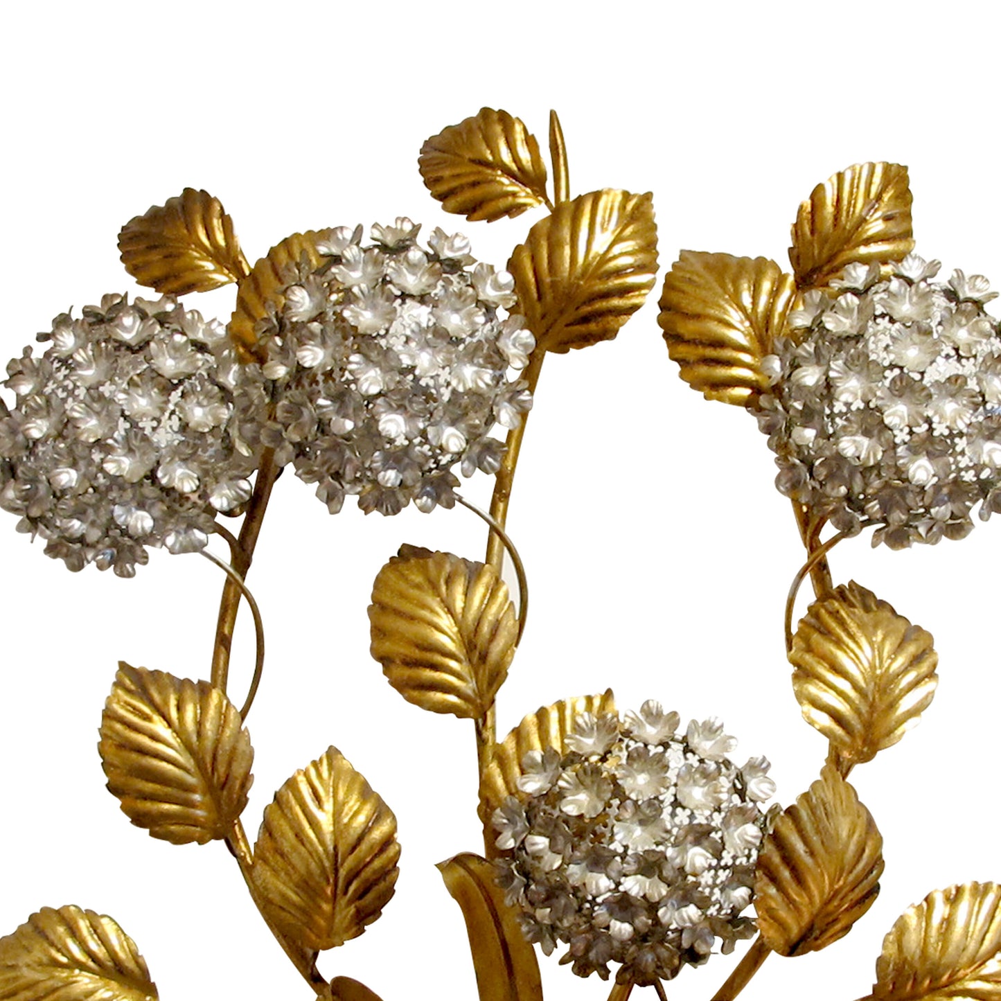 1950s Large Gilt Metal Hydrangeas Wall Light by Hans Kogl, German