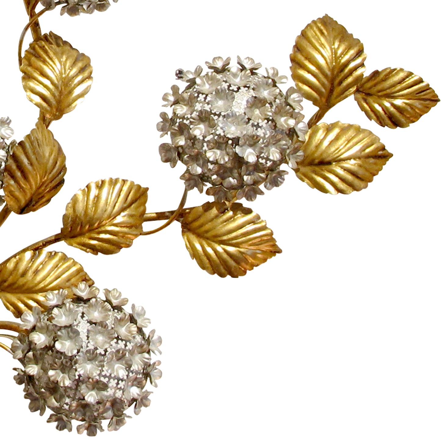 1950s Large Gilt Metal Hydrangeas Wall Light by Hans Kogl, German