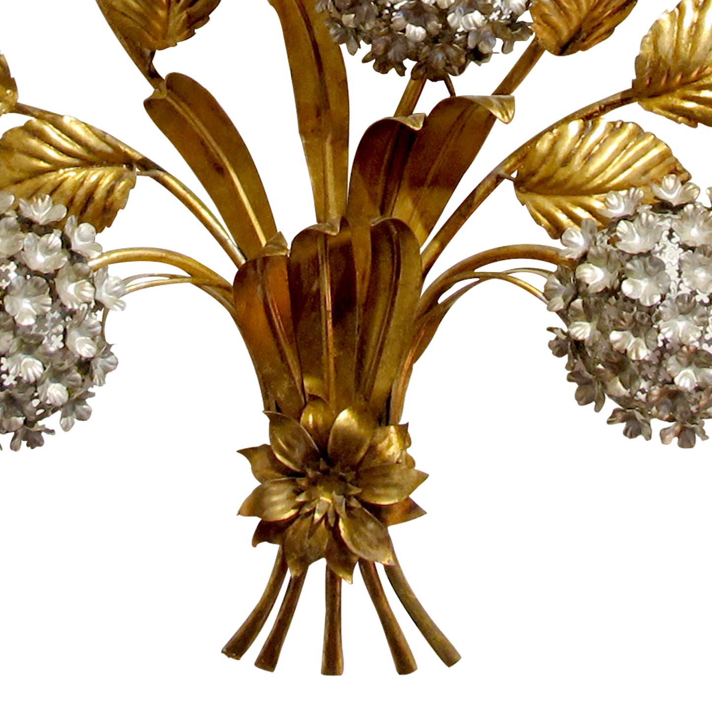 1950s Large Gilt Metal Hydrangeas Wall Light by Hans Kogl, German