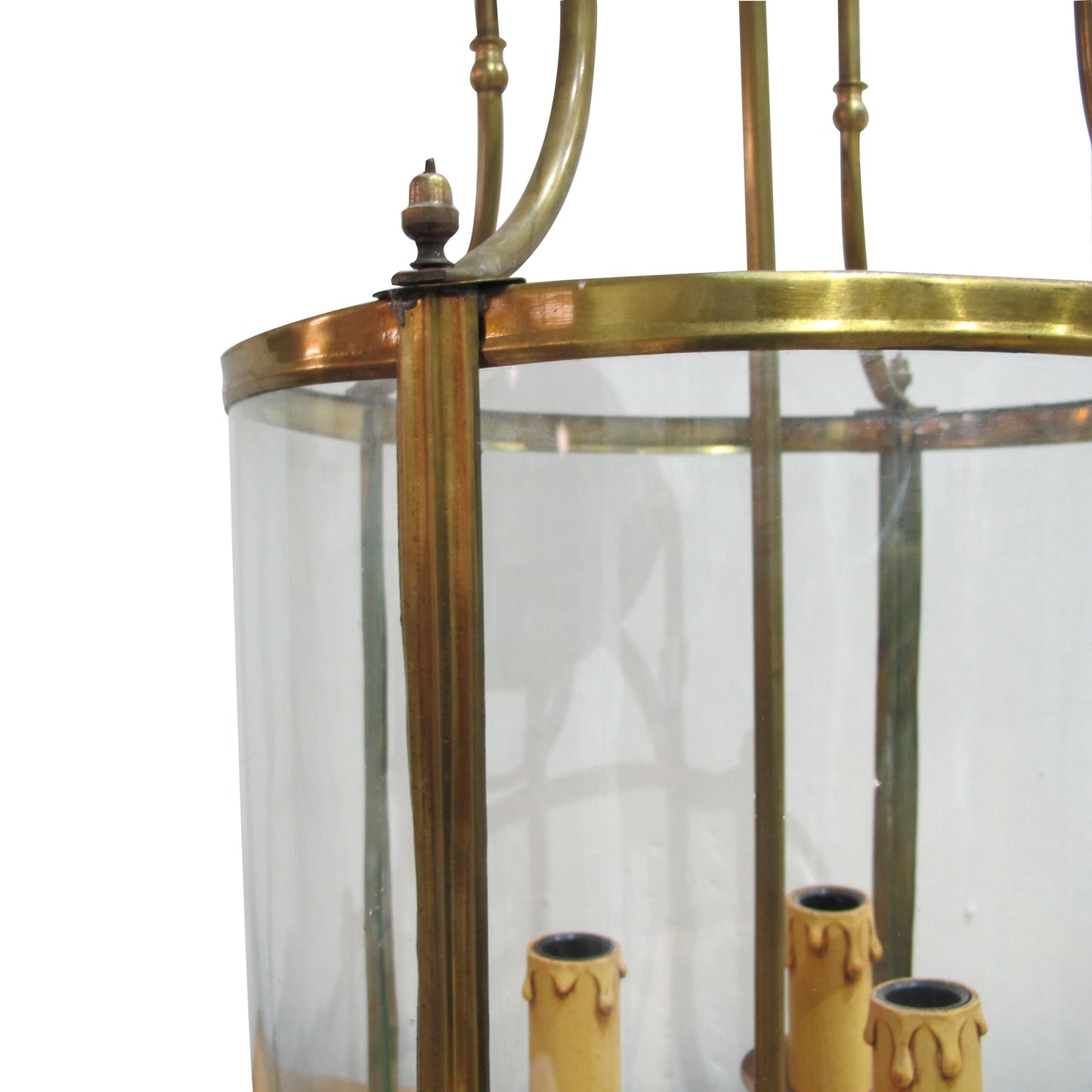 Late 19th Century Pair of Neoclassical Style Curved Glass Brass Lanterns, French