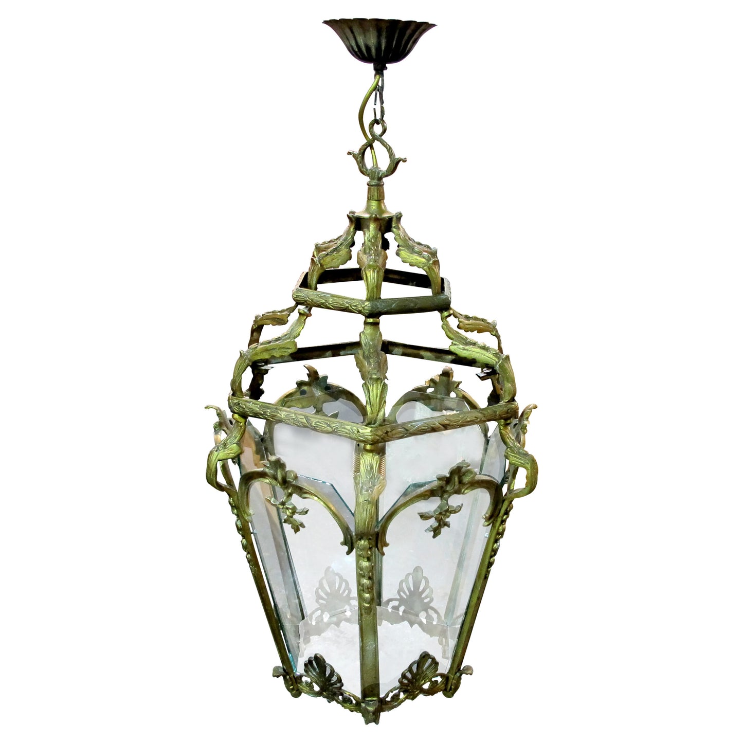 Mid-Century Large Six Facet’s Bronze Lantern Louis XV Style, French