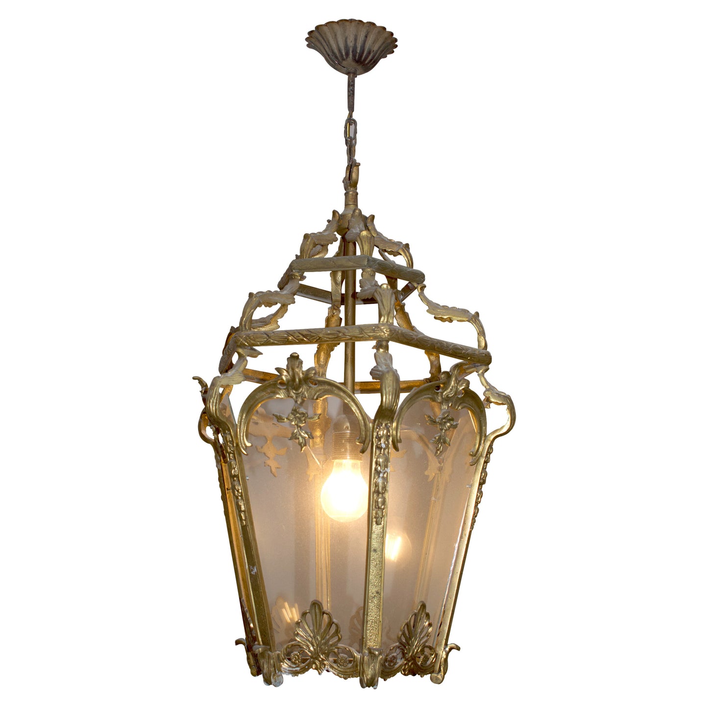 Mid-Century Large Six Facet’s Bronze Lantern Louis XV Style, French