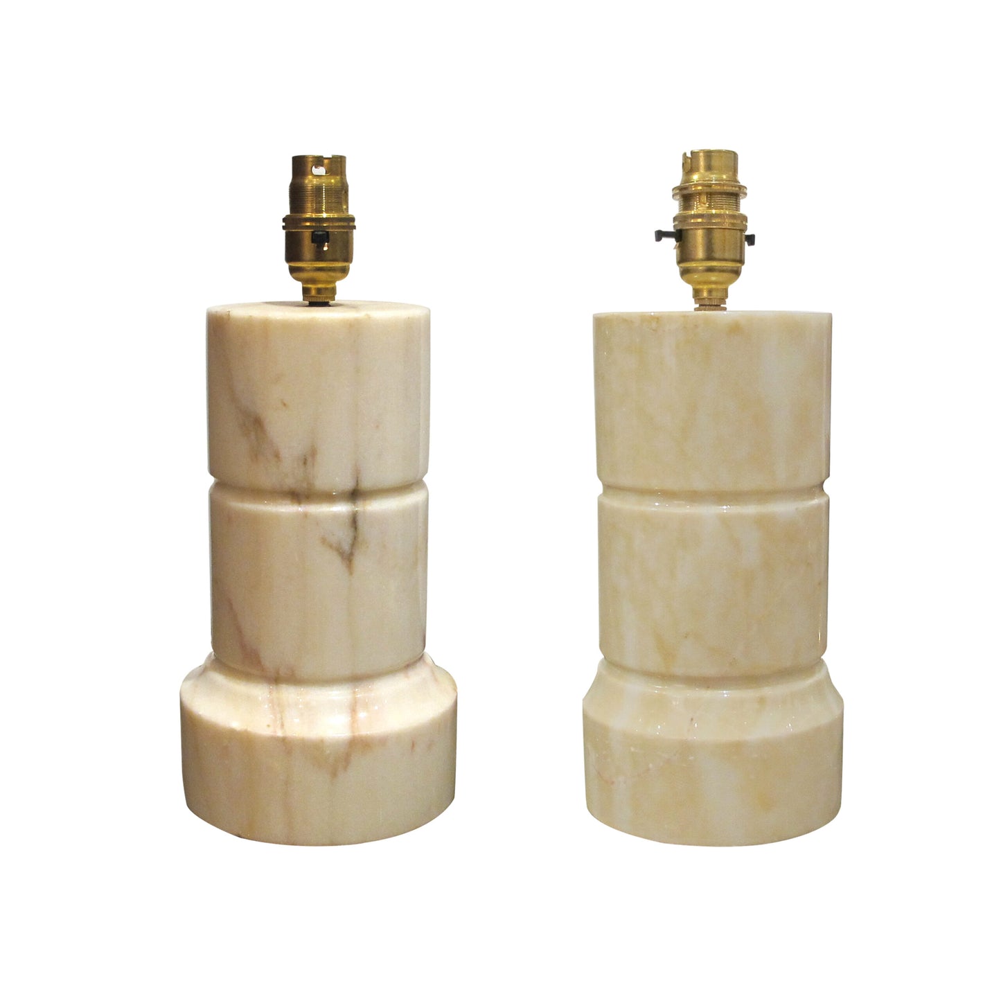 1960s Pair of Cream Marble Cylinder Table Lamps, Italian