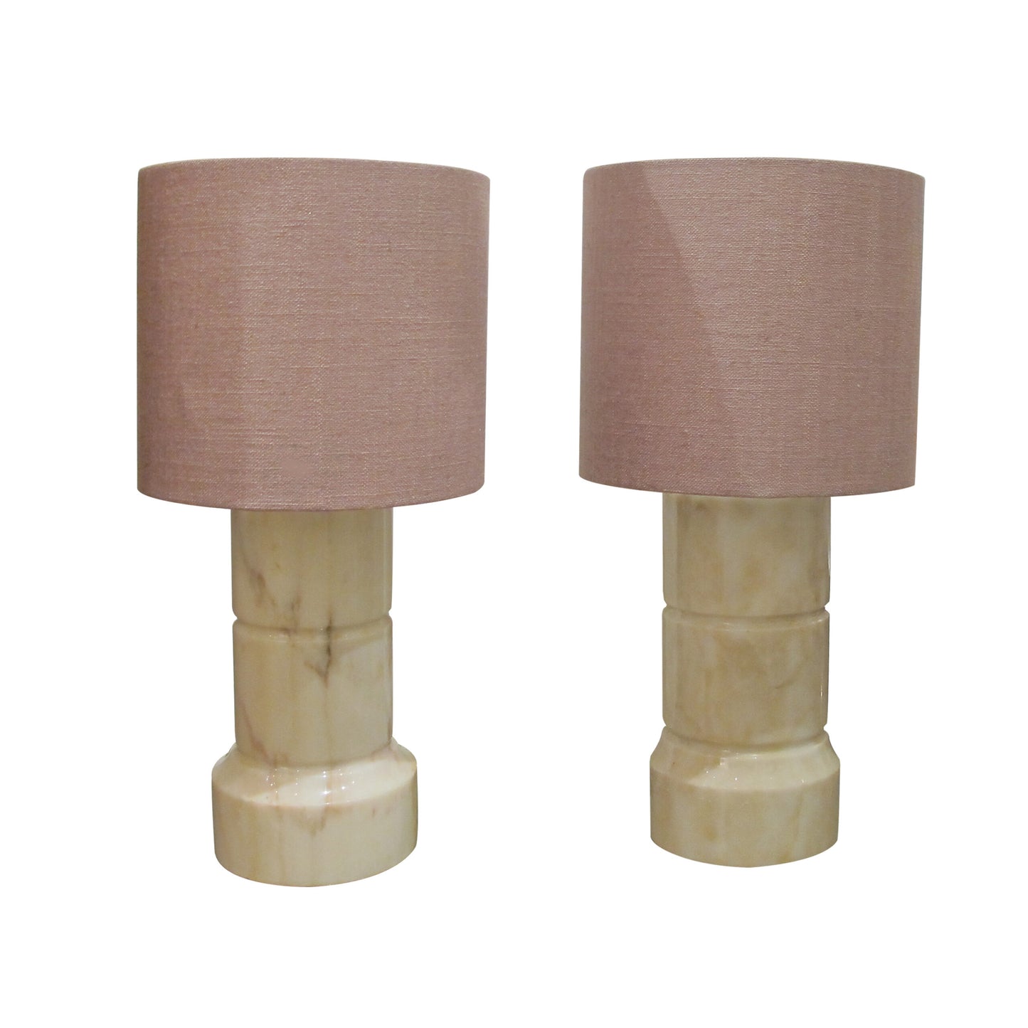 1960s Pair of Cream Marble Cylinder Table Lamps, Italian