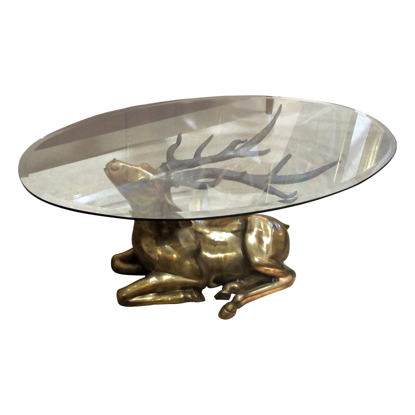 1970s Belgian Brass Coffee table in the Shape of a Resting Stag