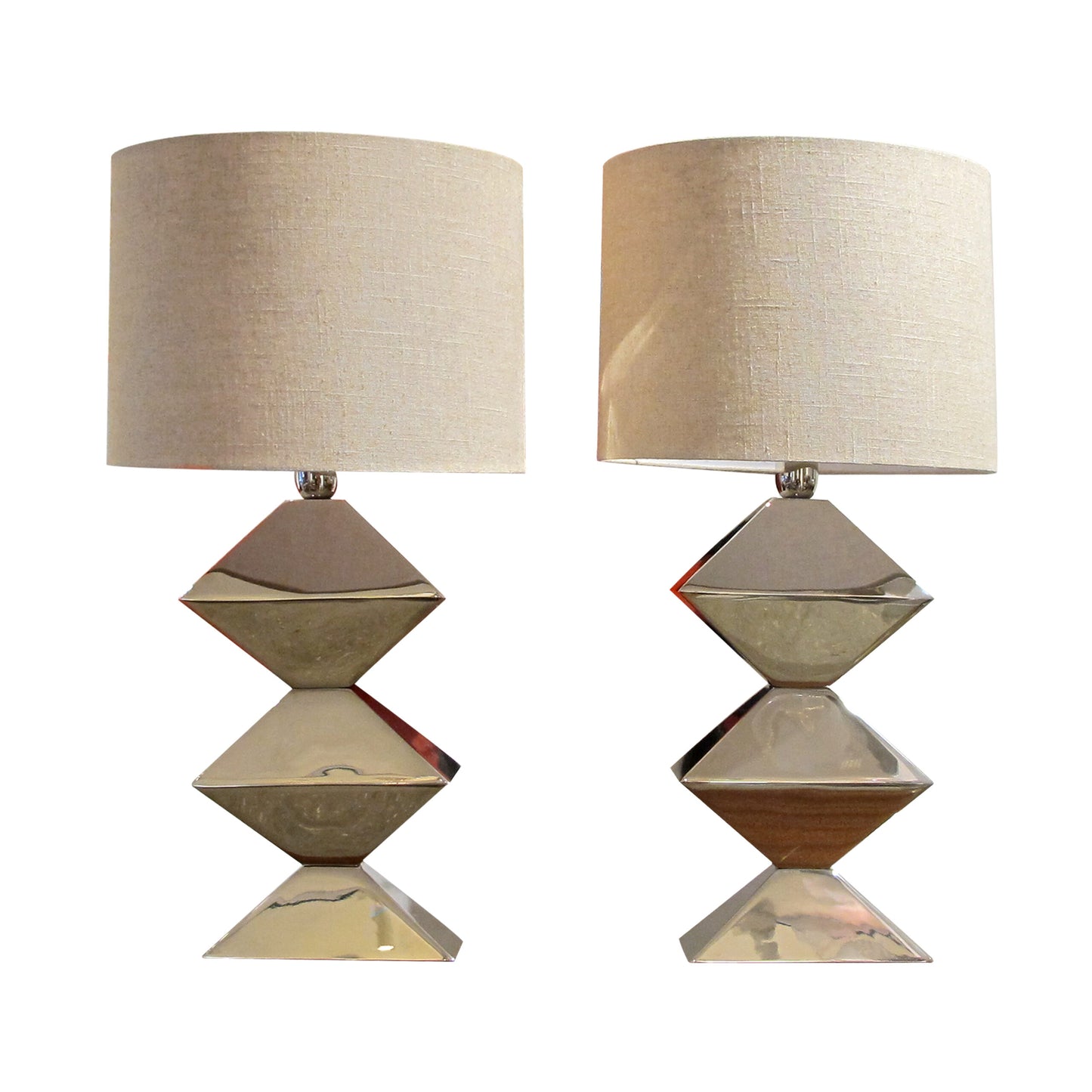 1970s Pair of Nickel Chrome-Plated Table Lamps, French