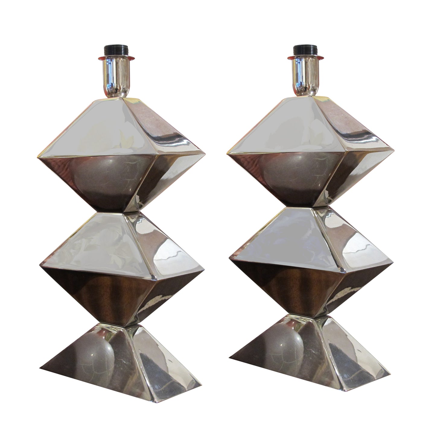 1970s Pair of Nickel Chrome-Plated Table Lamps, French