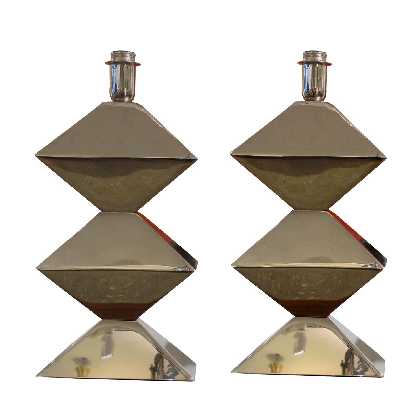 1970s Pair of Nickel Chrome-Plated Table Lamps, French