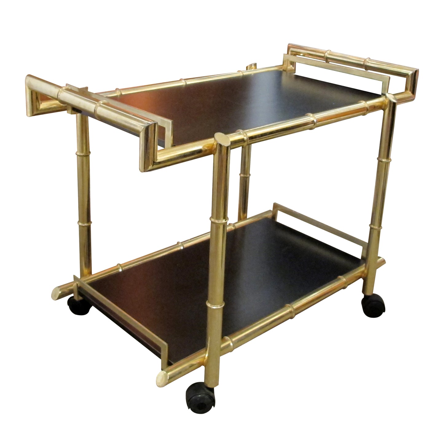 1970s Brass Two Tier Faux Bamboo Trolley – Bar Cart, Belgian