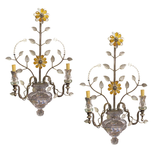 1970s Pair of Silver Gilt Iron Wall Lights by Banci Firenze, Italy