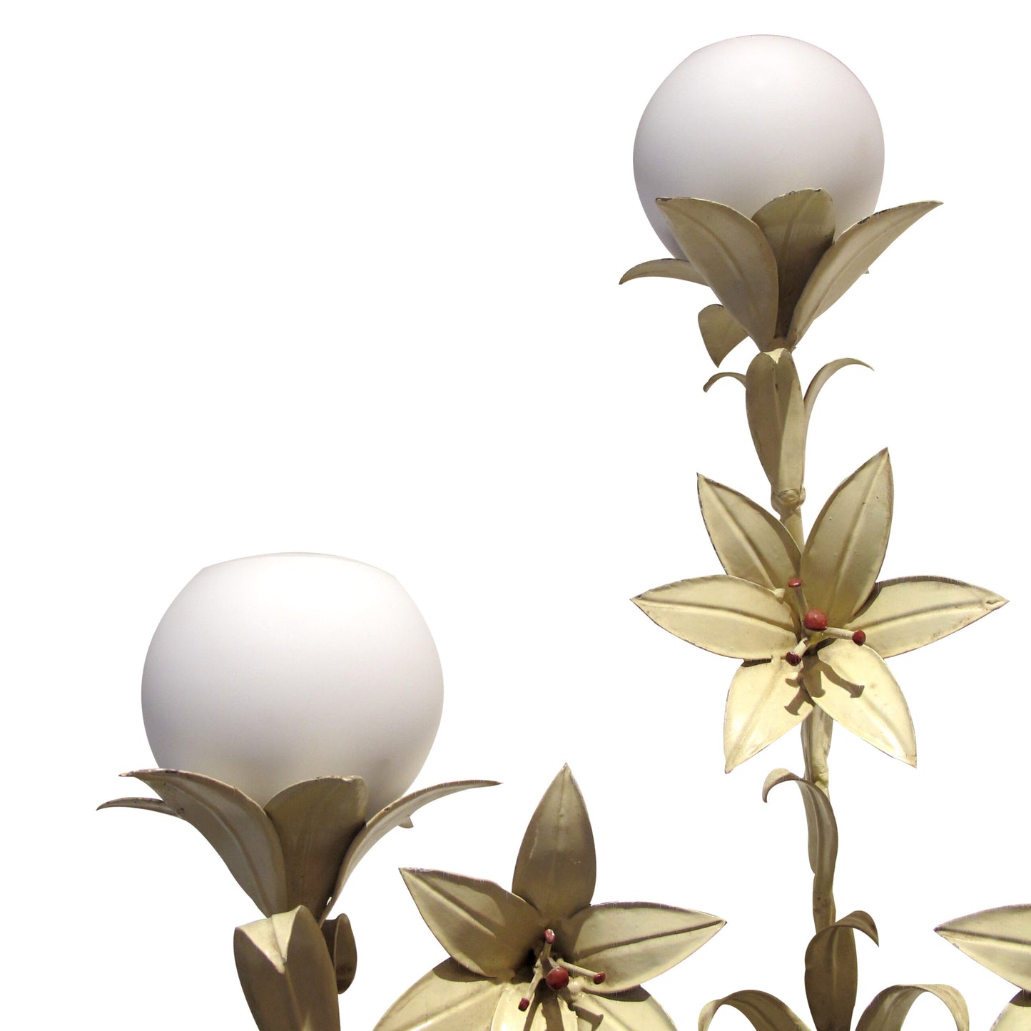 Large pair of French 1950s Toleware Lilies Wall light with Glass Shades