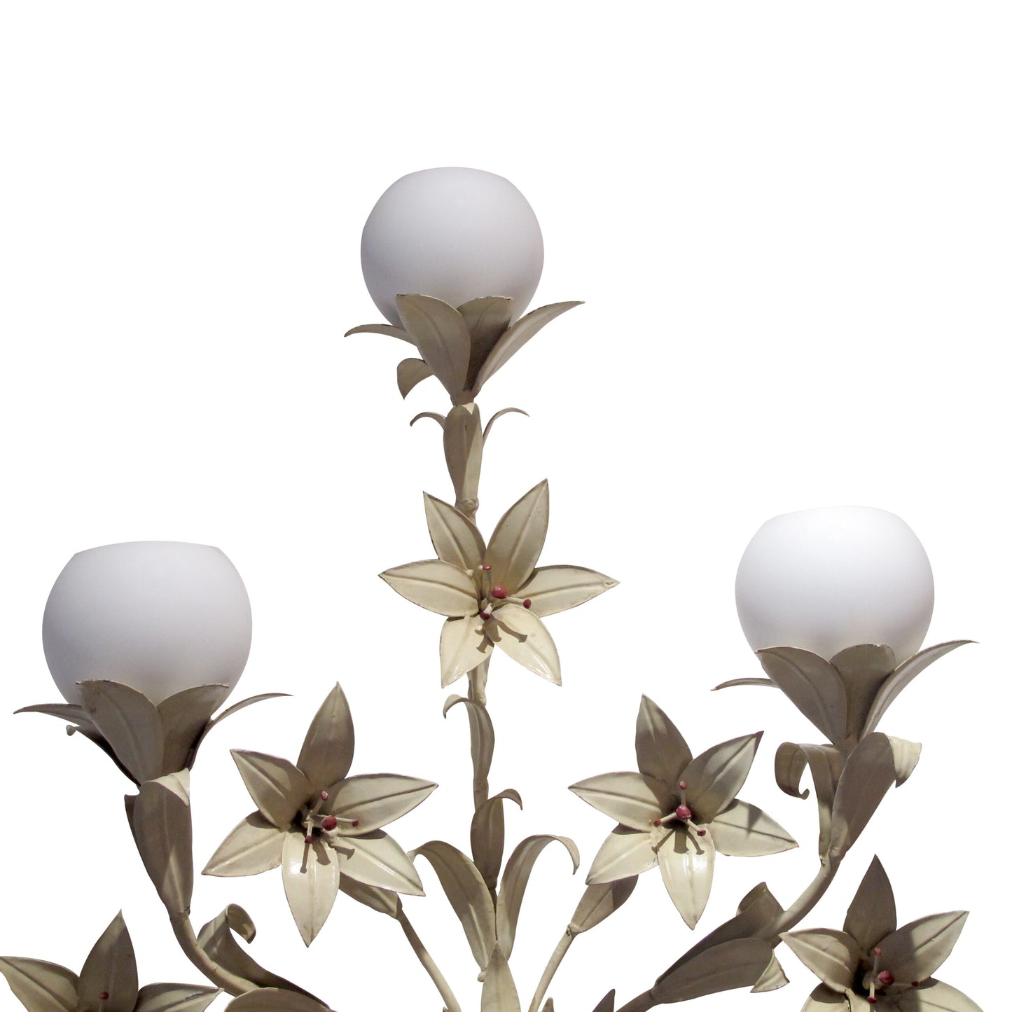 Large pair of French 1950s Toleware Lilies Wall light with Glass Shades