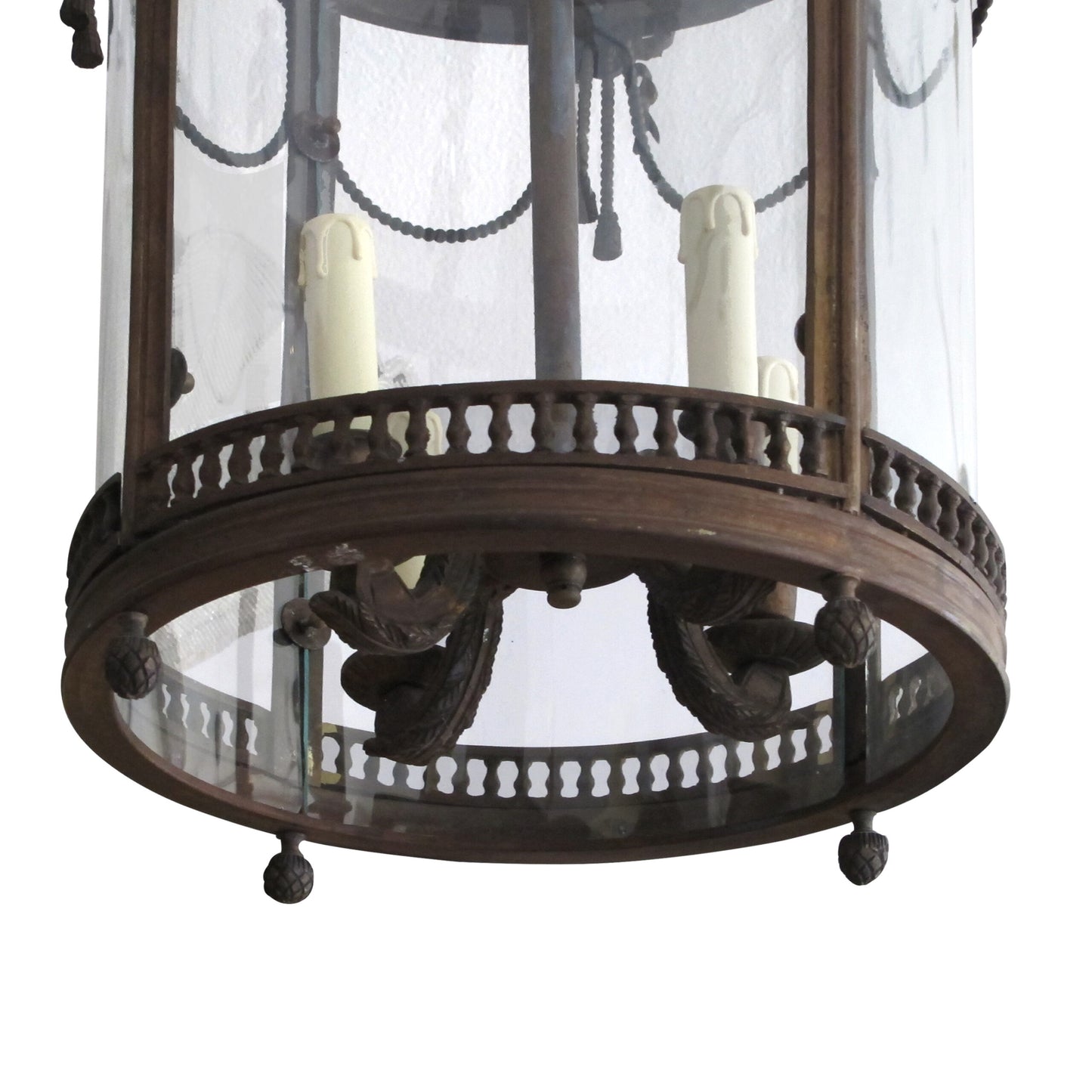 1960s French Louis XVI Style Bronze Lantern with Curved Glass