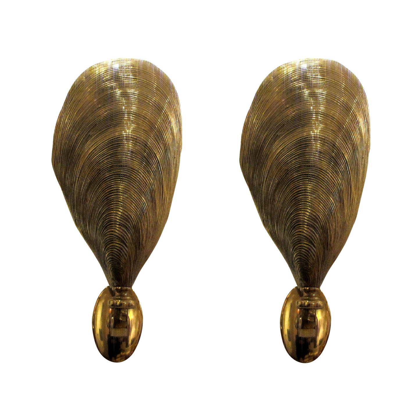 1970s French Pair of Bronze Gold Gilded Mussell Wall Lights by Maison Jansen