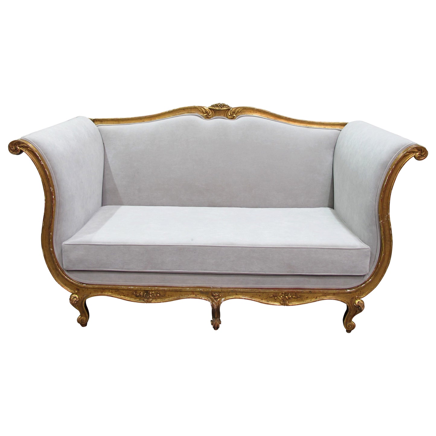 Late 19th Century French Large Gilt Frame Sofa Newly Upholstered