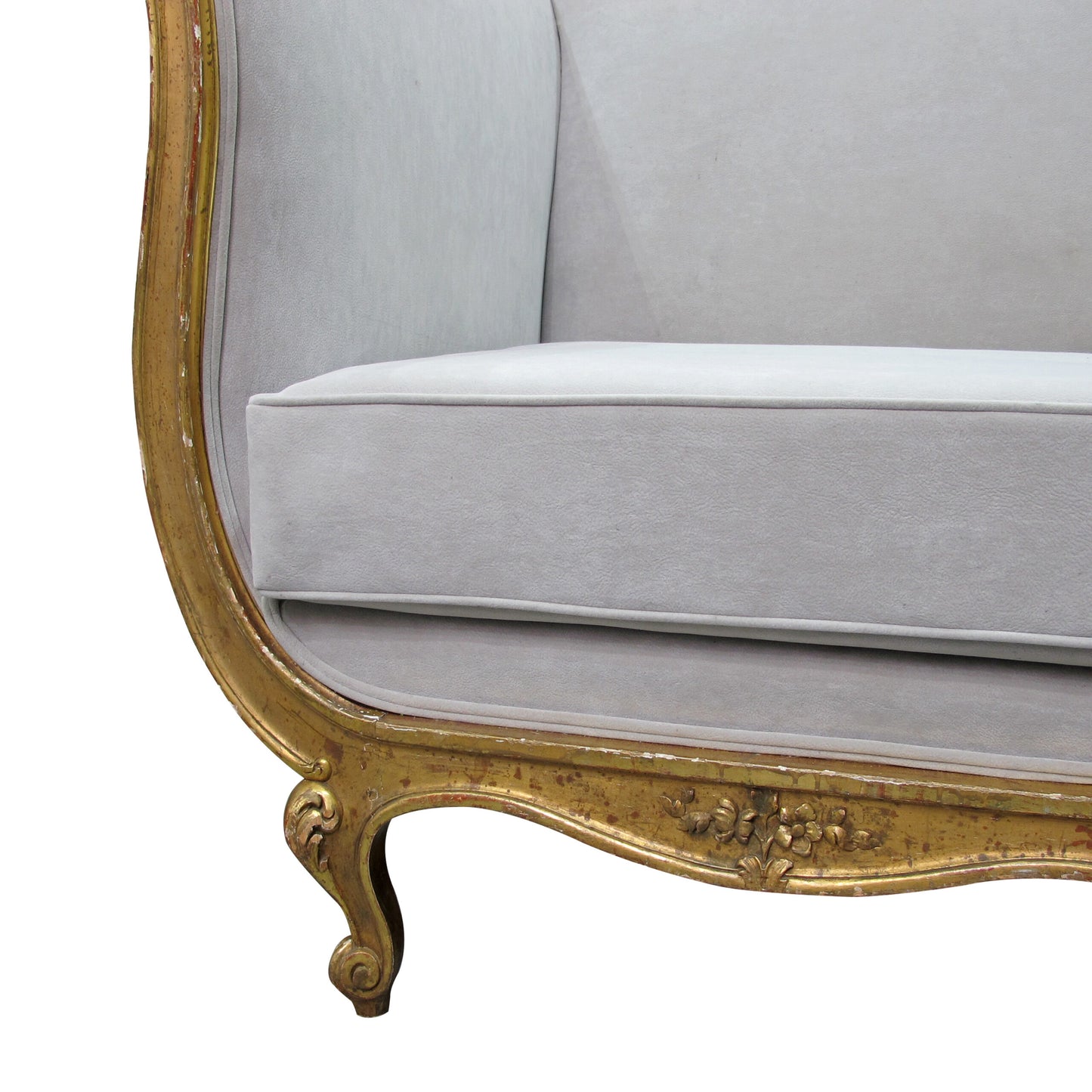 Late 19th Century French Large Gilt Frame Sofa Newly Upholstered