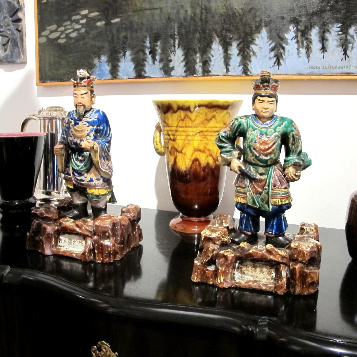 Set of Two Chinese Porcelain Statues with Zodiac Hat Symbols, 1900s