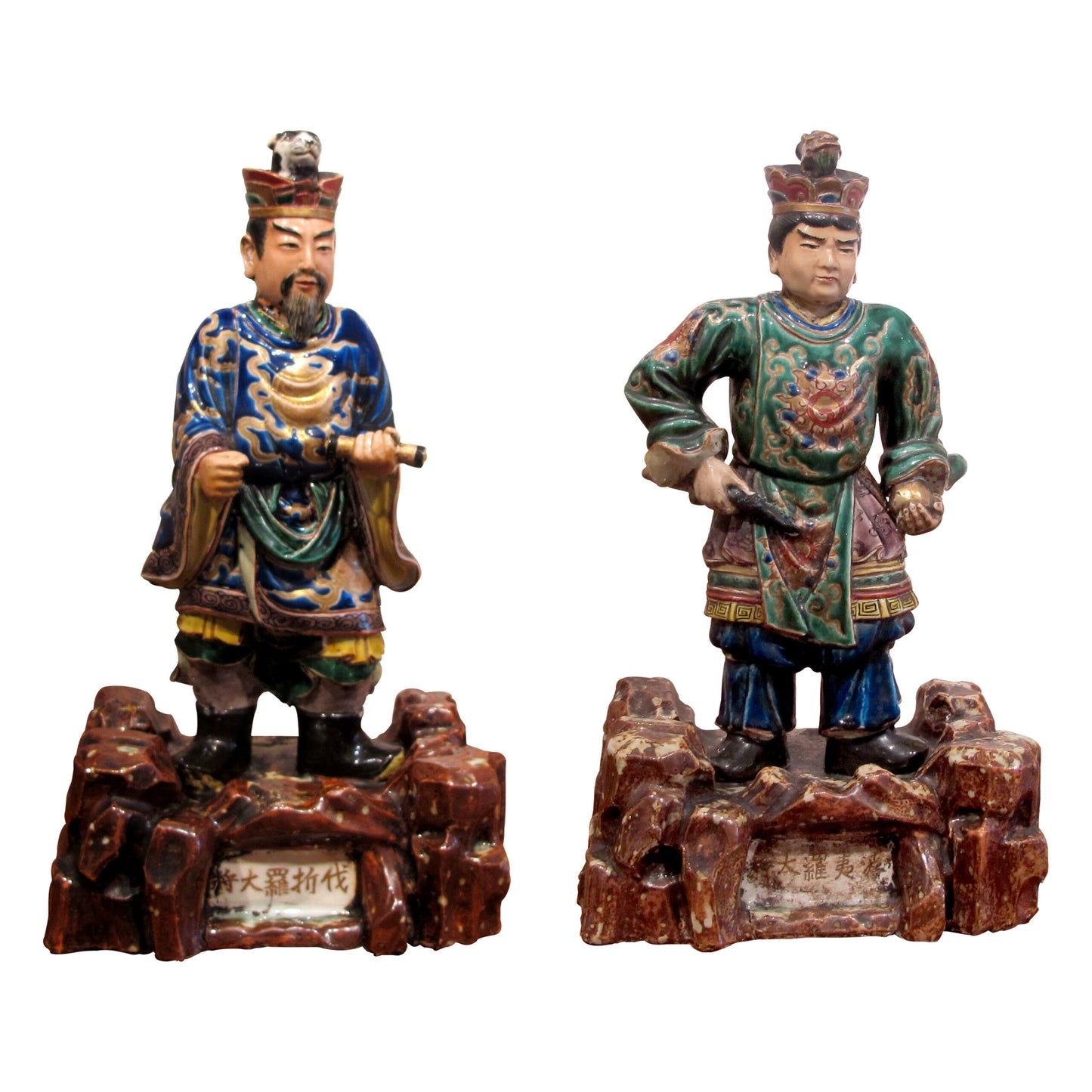 Set of Two Chinese Porcelain Statues with Zodiac Hat Symbols, 1900s