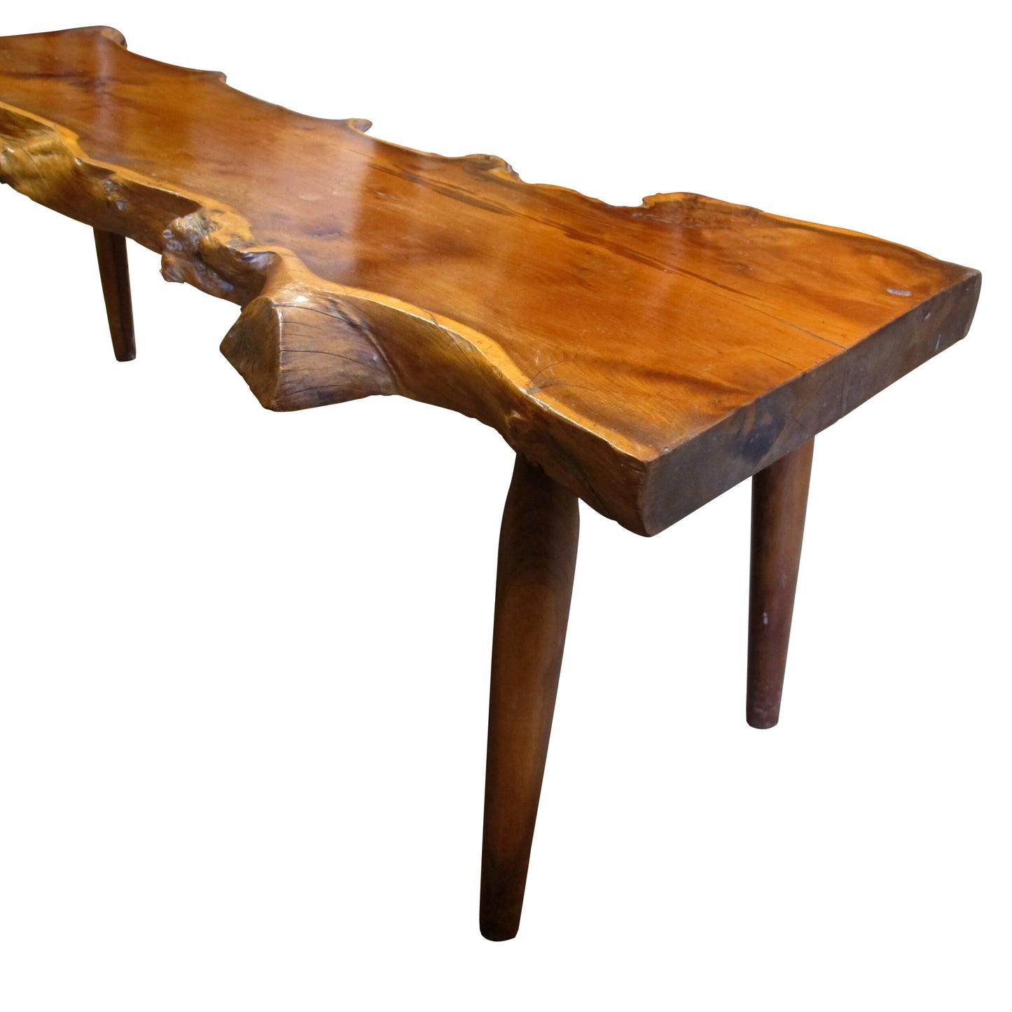 1960s Live Edge Yew Wood Bench Attributed to Reynolds Of Ludlow, English