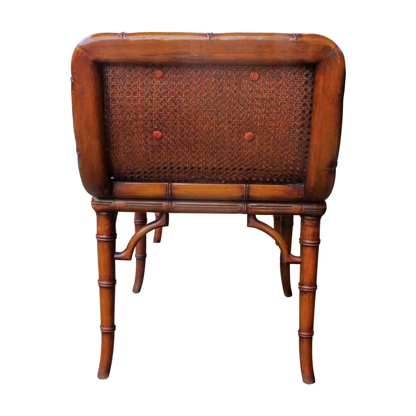 Italian 1940s Cane and Faux Bamboo Frame Bench with its Original Upholstery