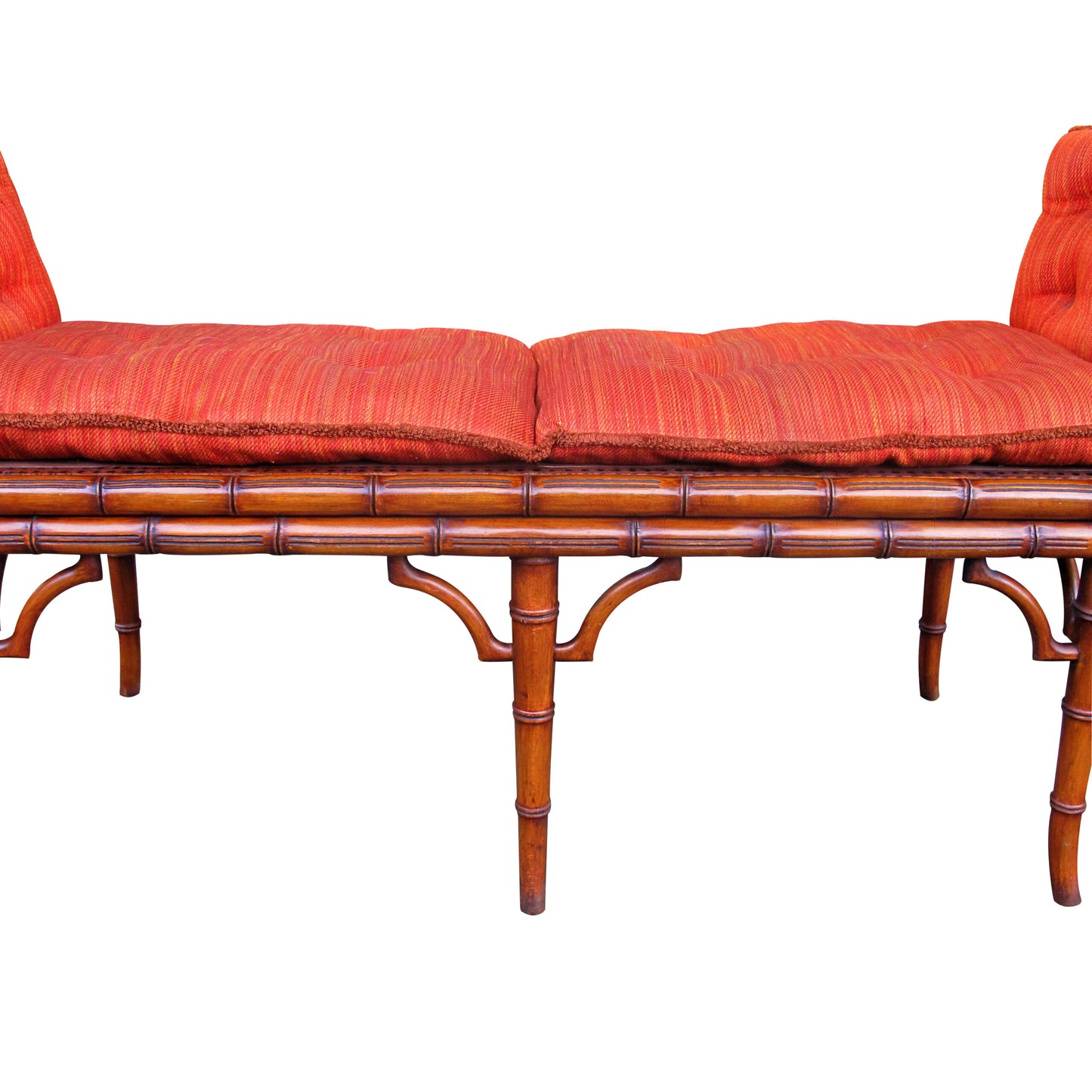 Italian 1940s Cane and Faux Bamboo Frame Bench with its Original Upholstery