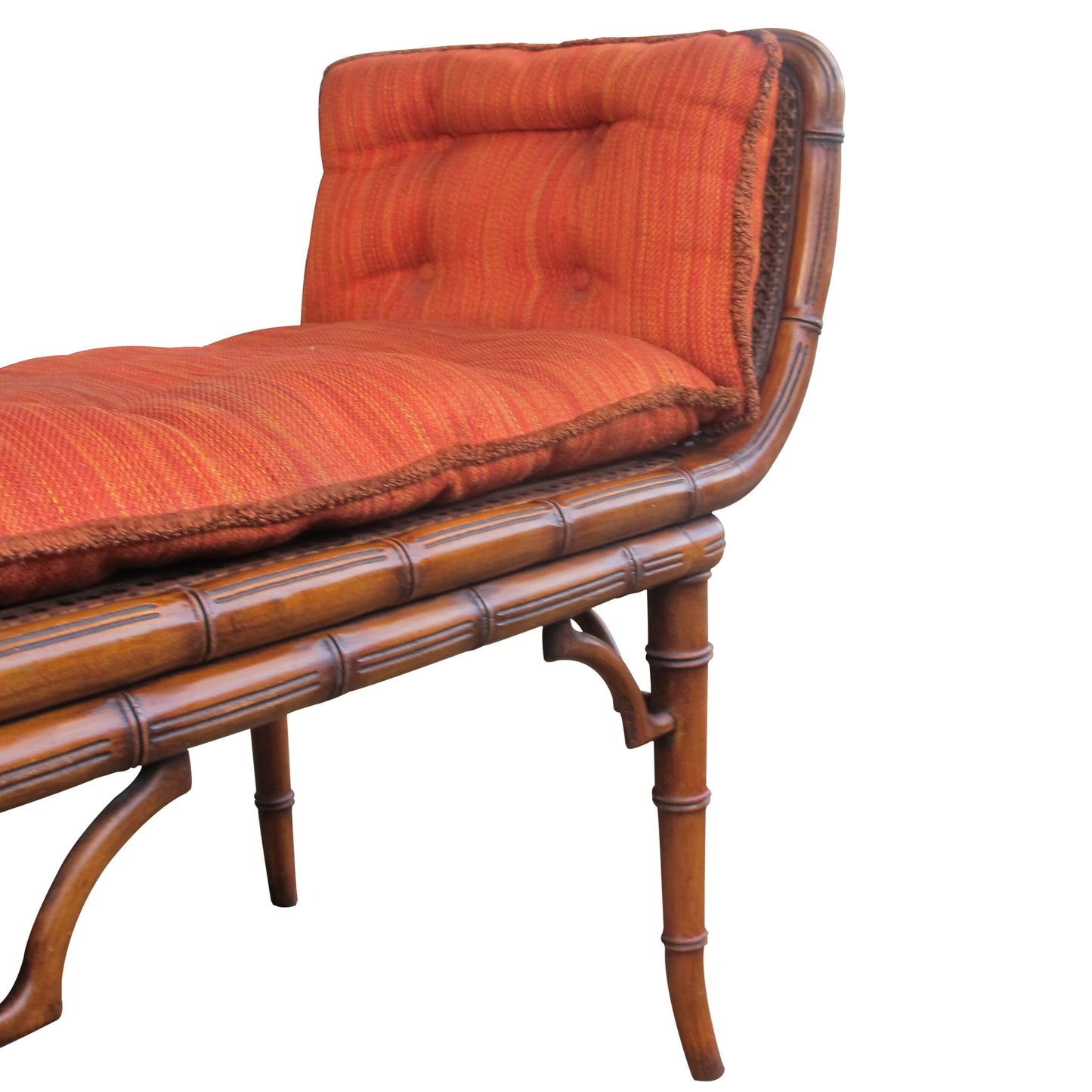 Italian 1940s Cane and Faux Bamboo Frame Bench with its Original Upholstery