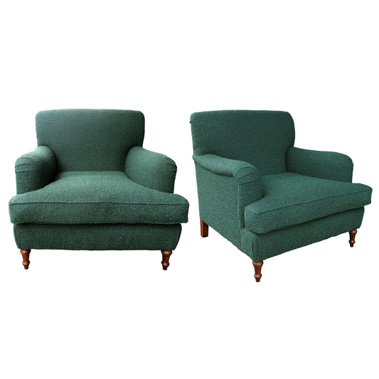 Mid-century Pair of Large Swedish Armchairs Newly Upholstered In a Green Fabric