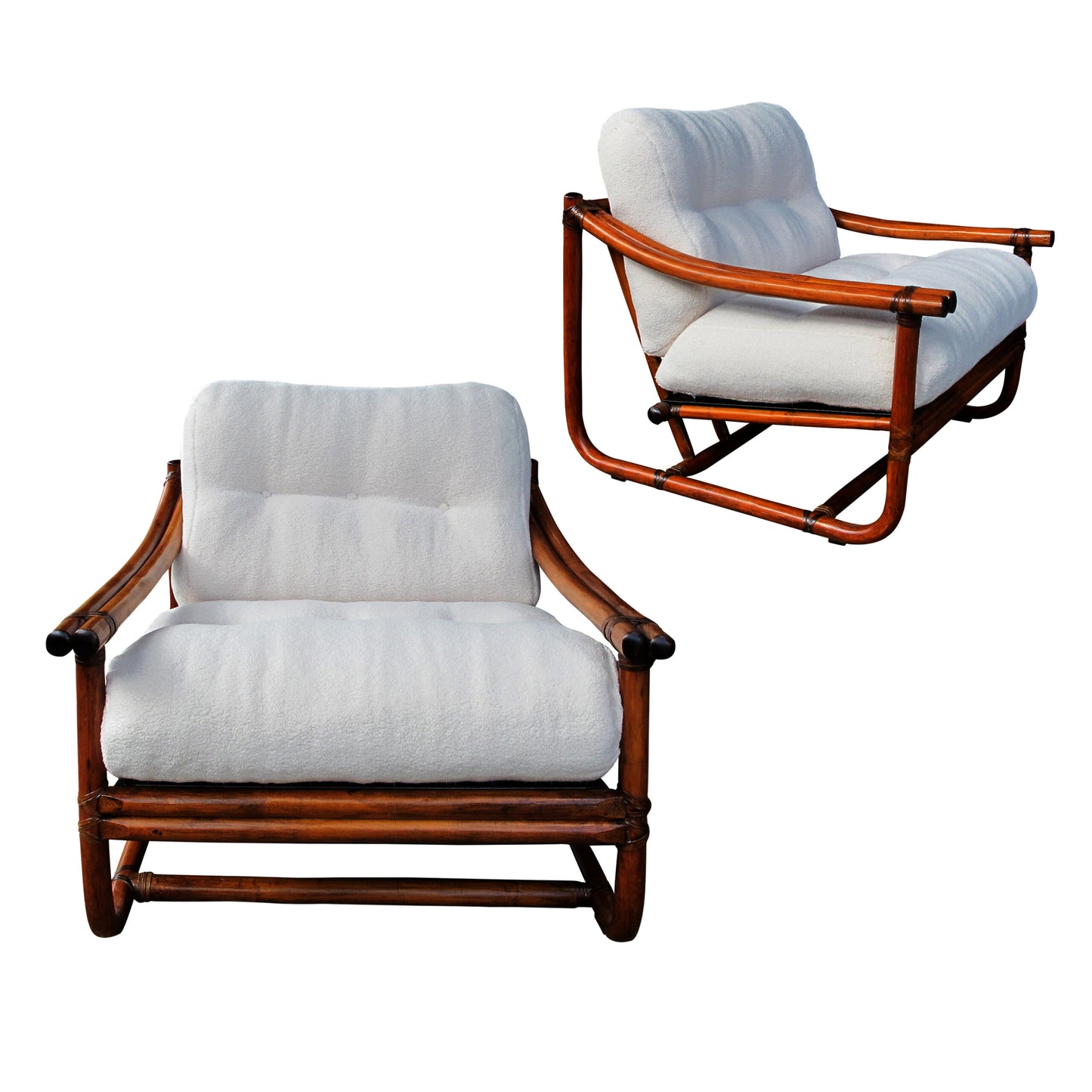 1960s French Pair of Bamboo Armchairs Newly Upholstered