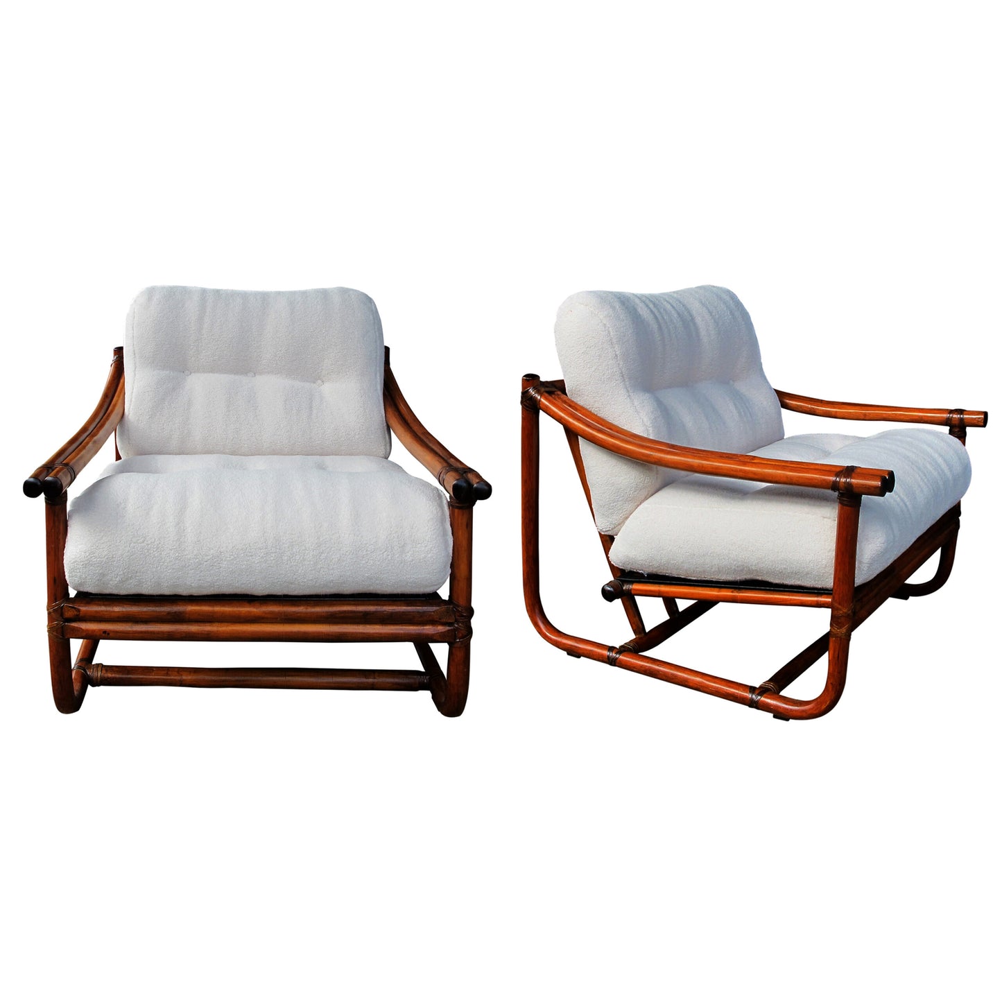 1960s French Pair of Bamboo Armchairs Newly Upholstered