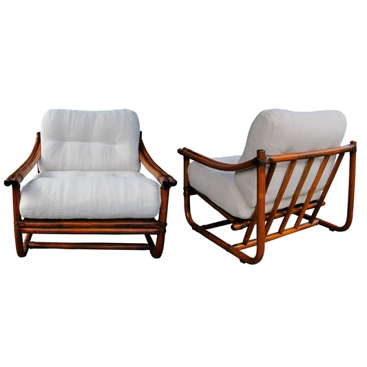 1960s French Pair of Bamboo Armchairs Newly Upholstered