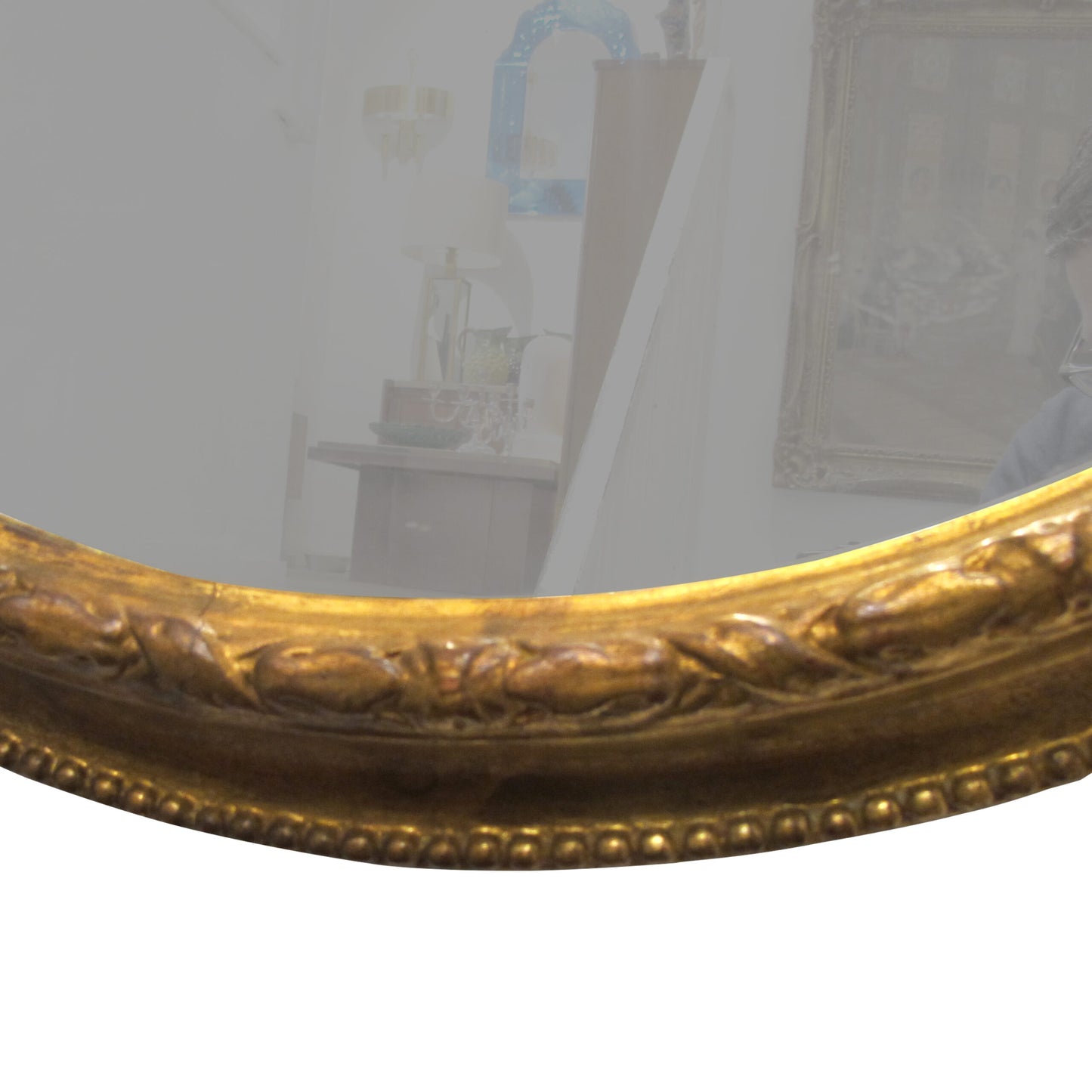 1790s Georgian Large Oval Mirror with Gilt Wood Frame, English