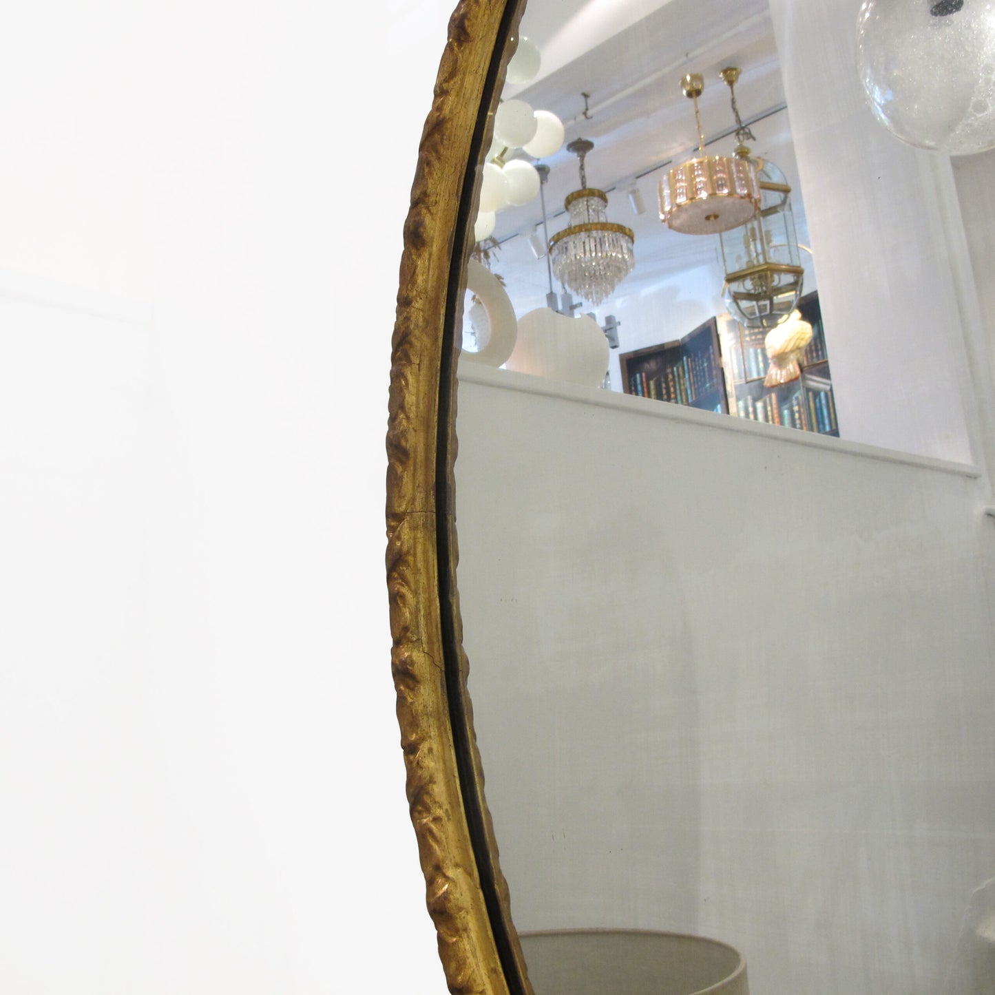 1790s Georgian Large Oval Mirror with Gilt Wood Frame, English