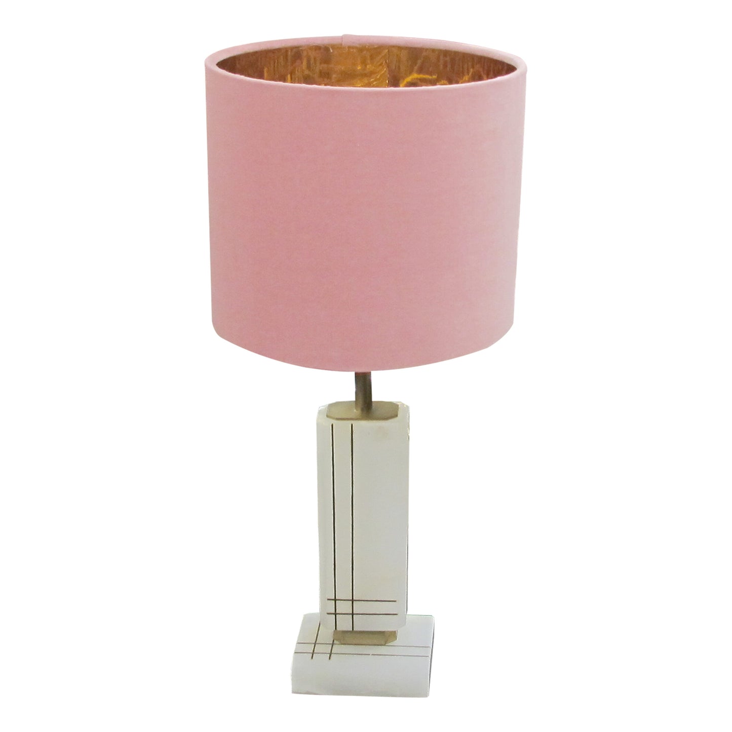 Pair of White Onyx Structural Table Lamps with Pink Shades, Italian 1960s