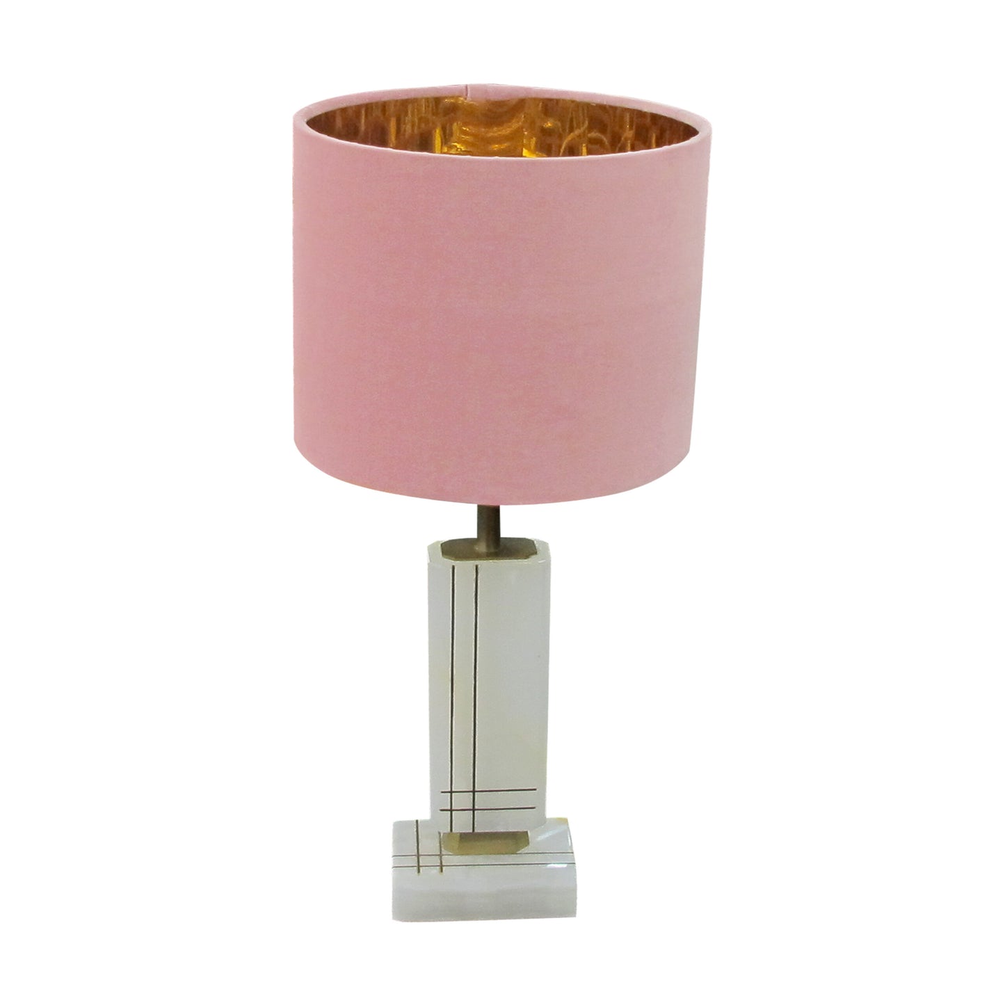 Pair of White Onyx Structural Table Lamps with Pink Shades, Italian 1960s