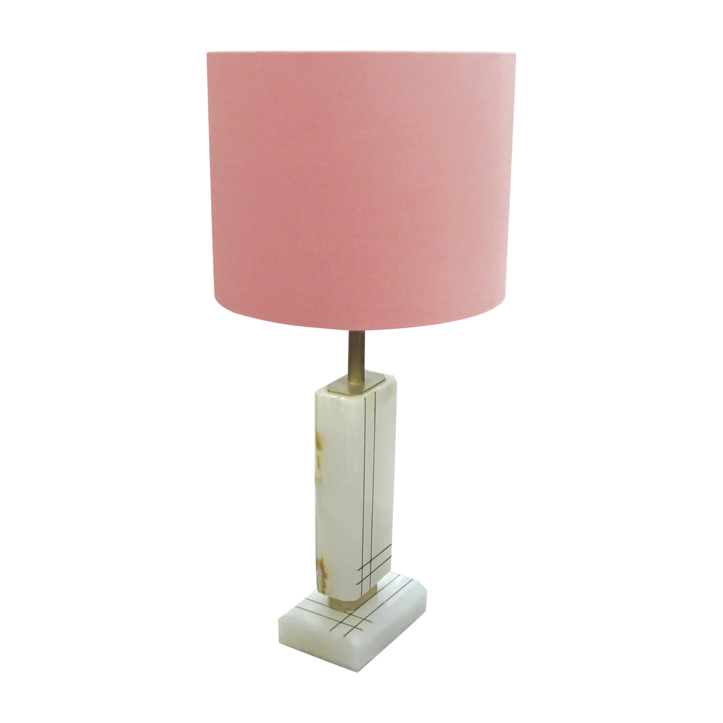 Pair of White Onyx Structural Table Lamps with Pink Shades, Italian 1960s