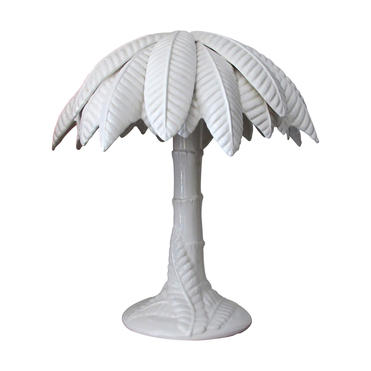 1960’s Pair of White Glaze Ceramic Palm Tree Table Lamps, Italian