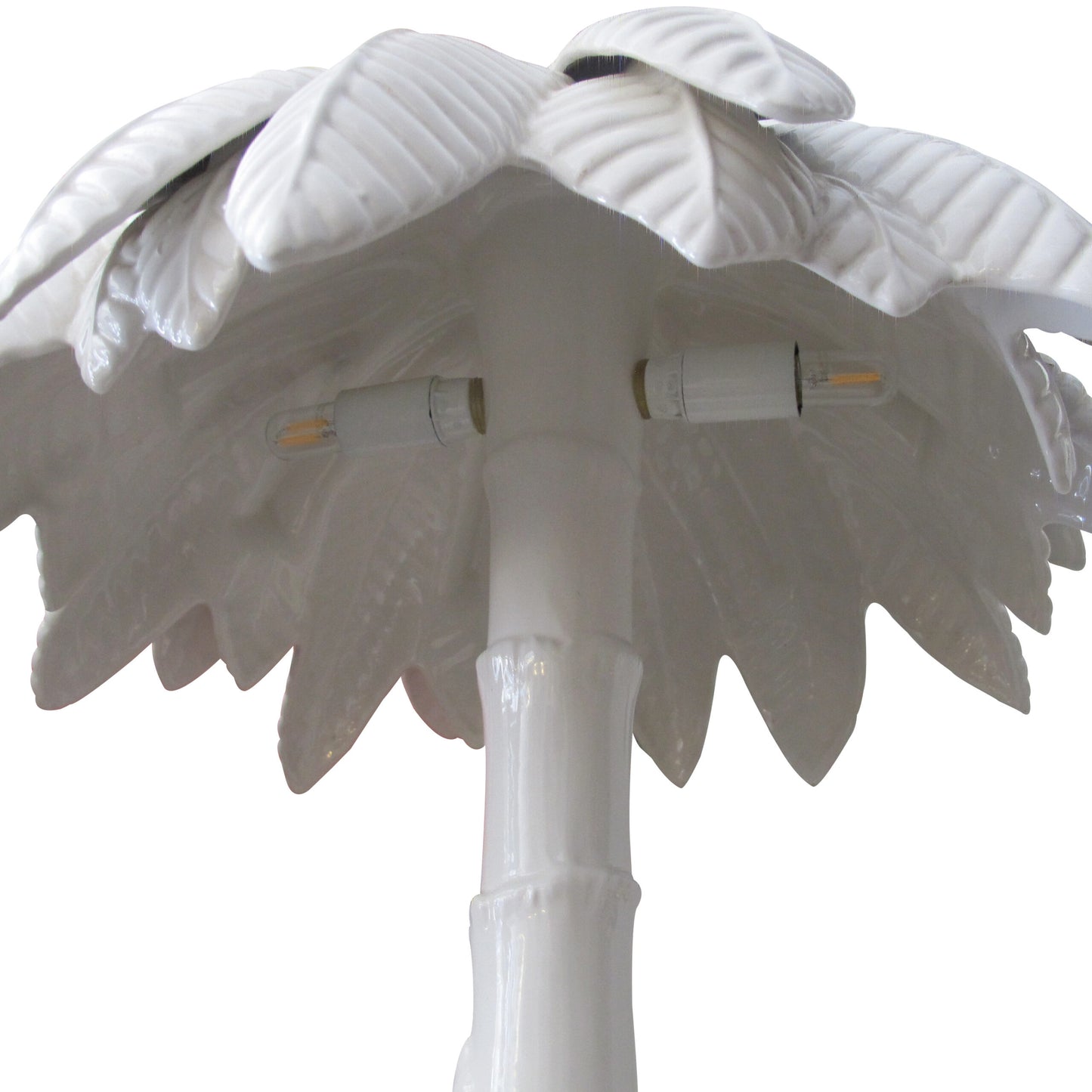 1960’s Pair of White Glaze Ceramic Palm Tree Table Lamps, Italian