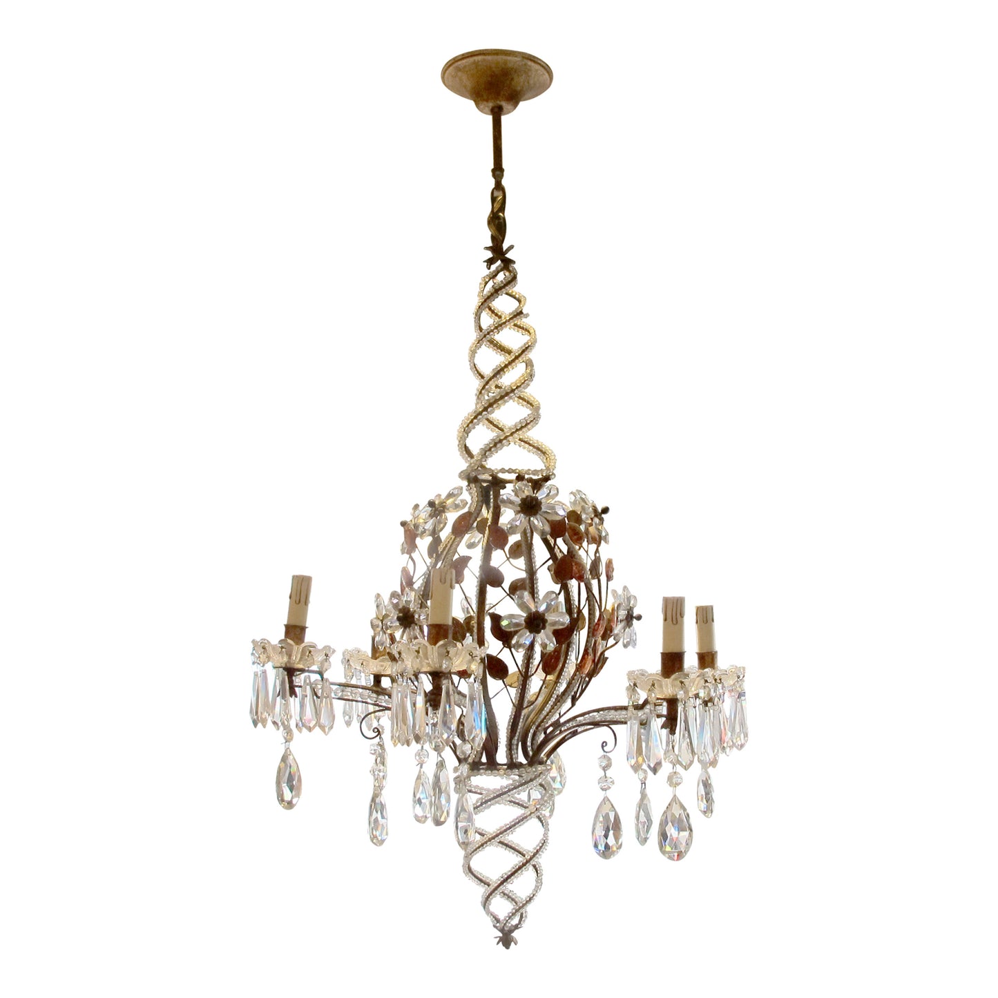 1960s Pair of Banci Of Florence Floral Crystal Chandelier, Italian