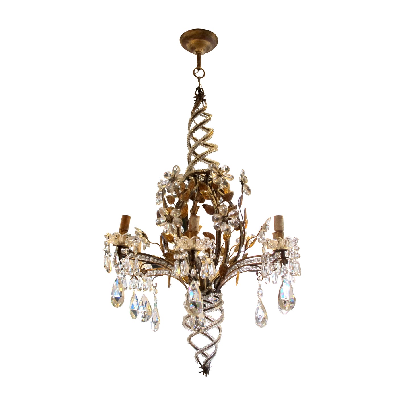 1960s Pair of Banci Of Florence Floral Crystal Chandelier, Italian