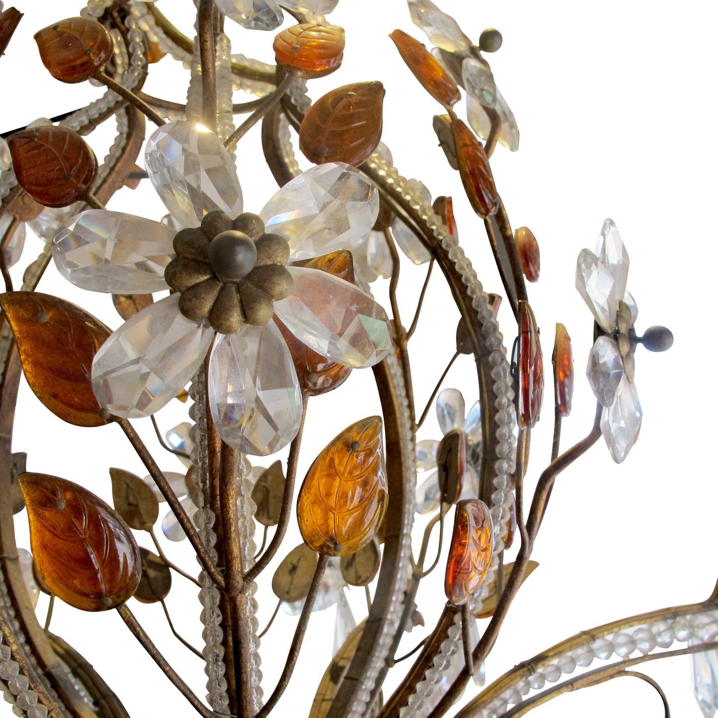 1960s Pair of Banci Of Florence Floral Crystal Chandelier, Italian