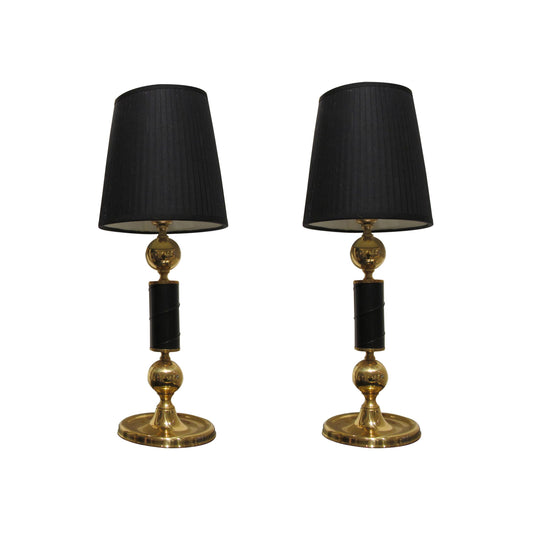 Pair of leather and brass lamps